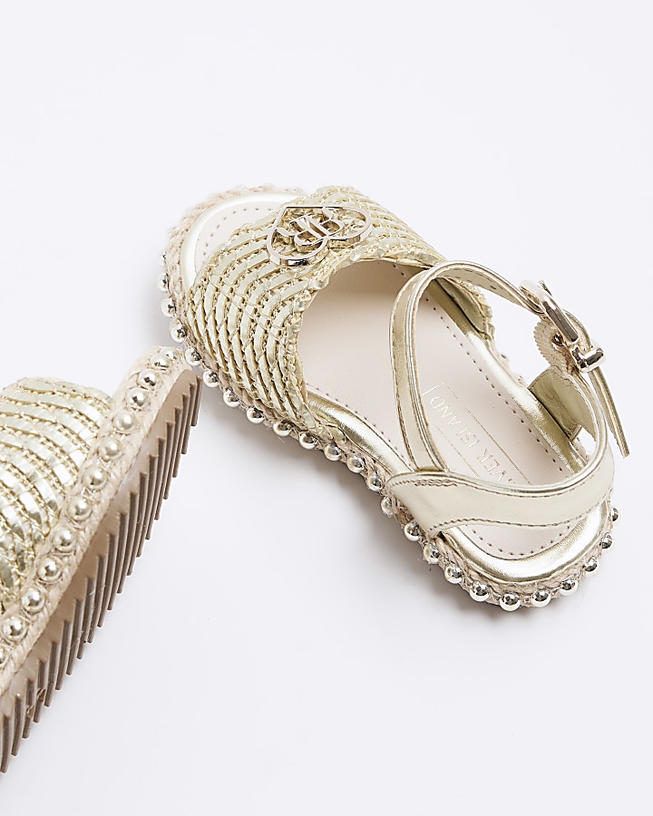 Mini girls gold woven studded sandals
