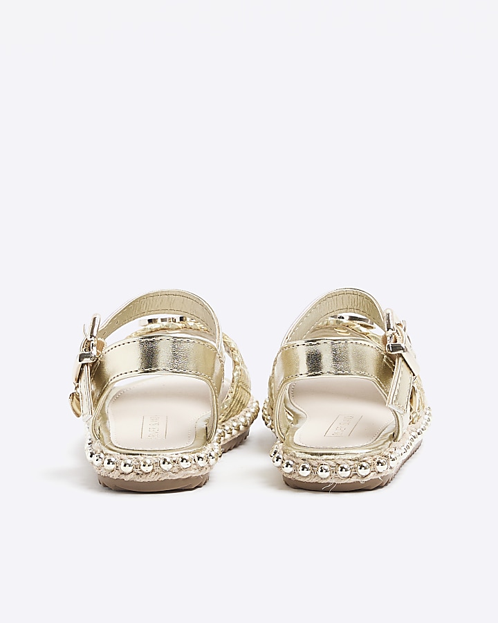 Mini girls gold woven studded sandals