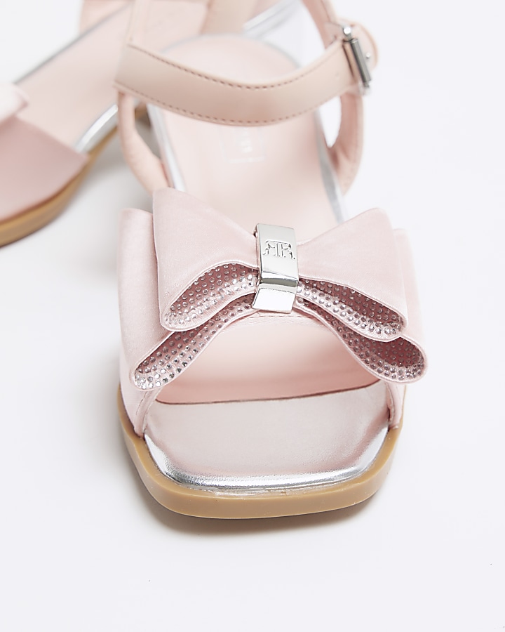 Girls pink diamante bow heel sandals