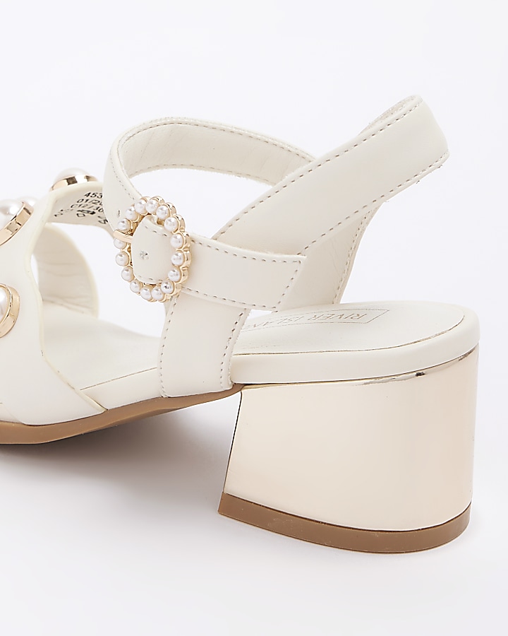 Girls cream pearl heeled sandals