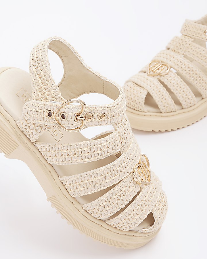Girls beige raffia gladiator sandals