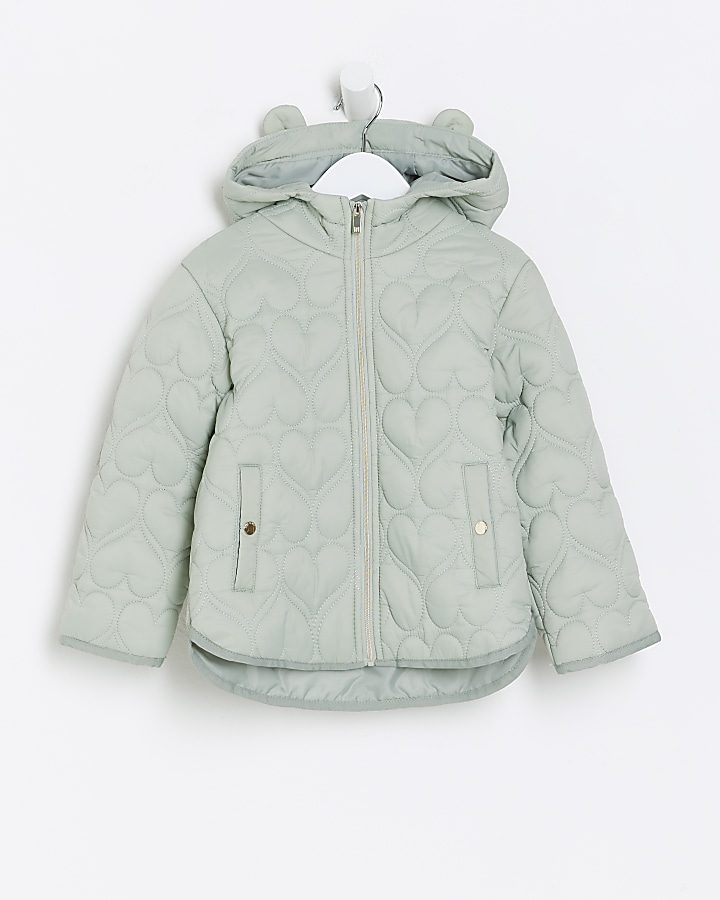 Mini girls green heart quilted jacket