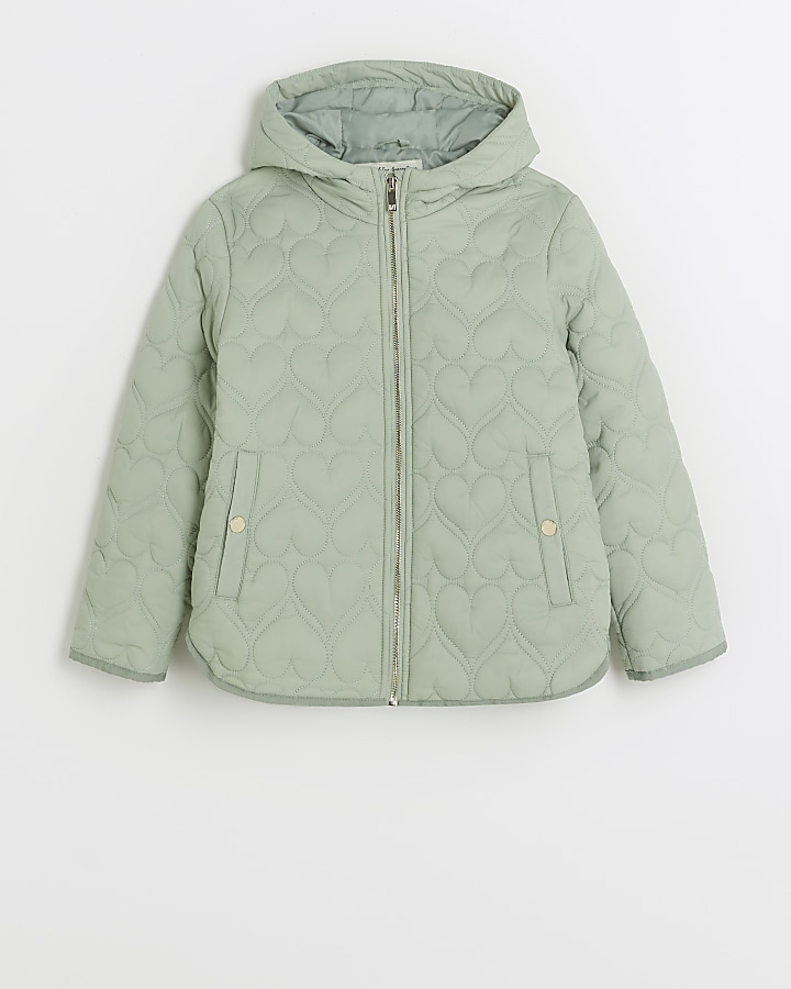 Girls green heart quilted coat