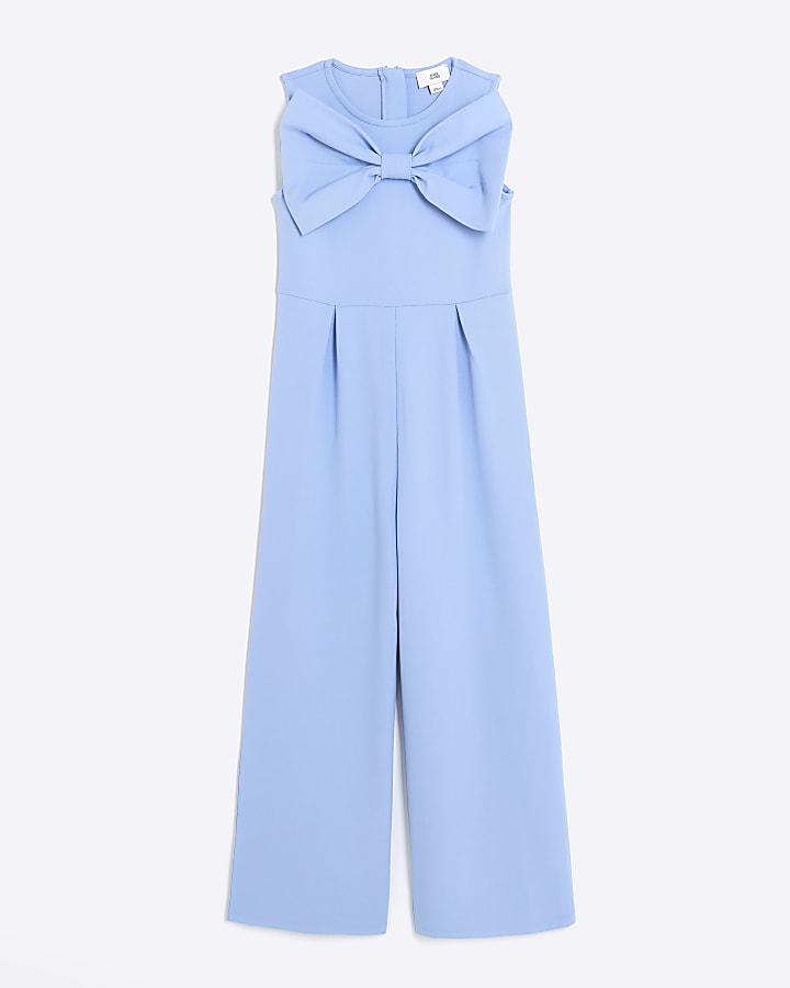 Girls blue bow wide leg jumpsuit