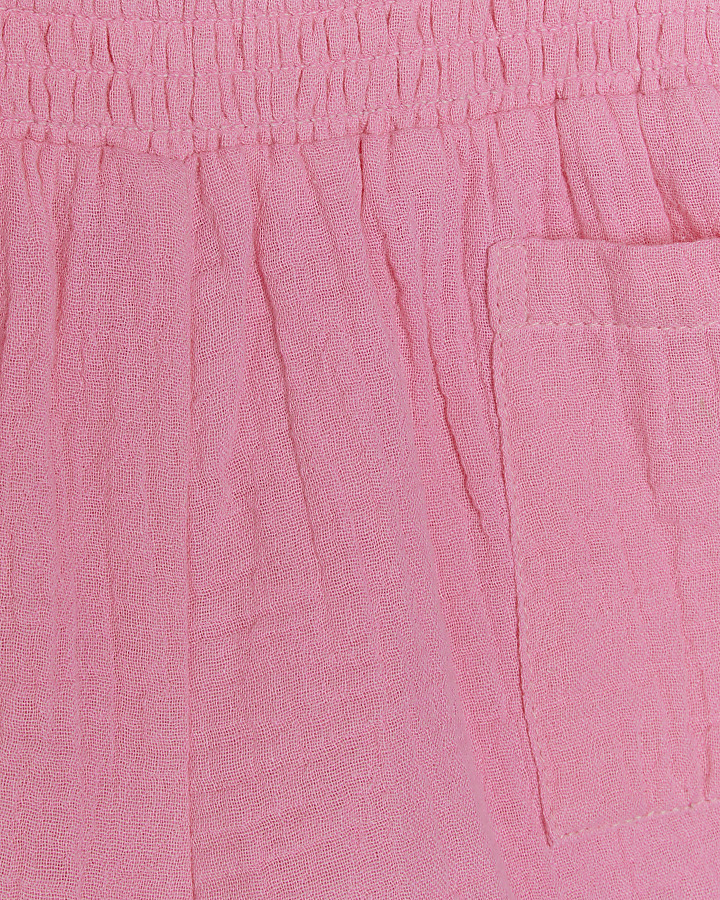 Mini girls pink textured tie up top set