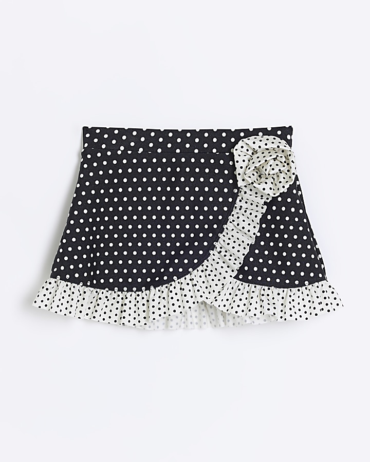 Mini girls black polka dot swim skirt River Island