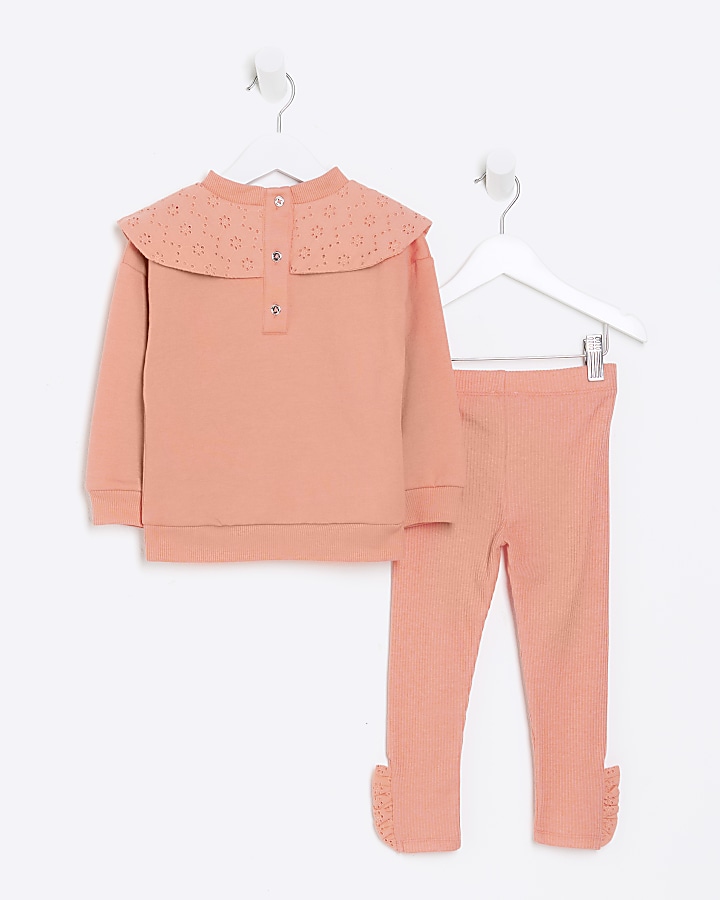 Mini girls coral bow sweatshirt set
