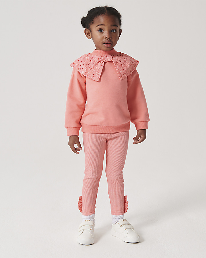 Mini girls coral bow sweatshirt set