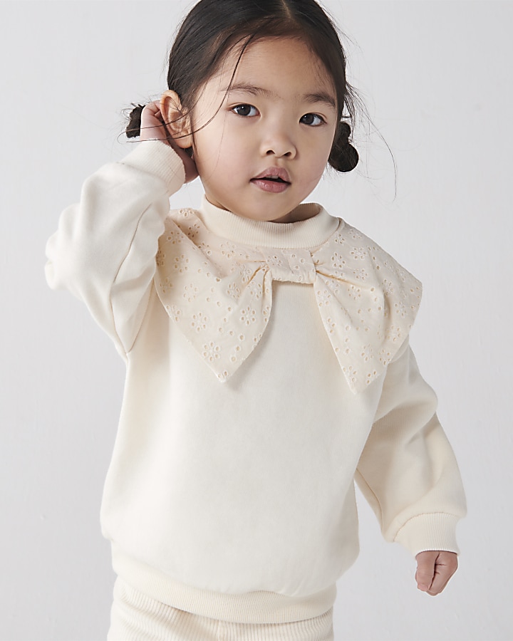 Mini girls cream bow sweatshirt set
