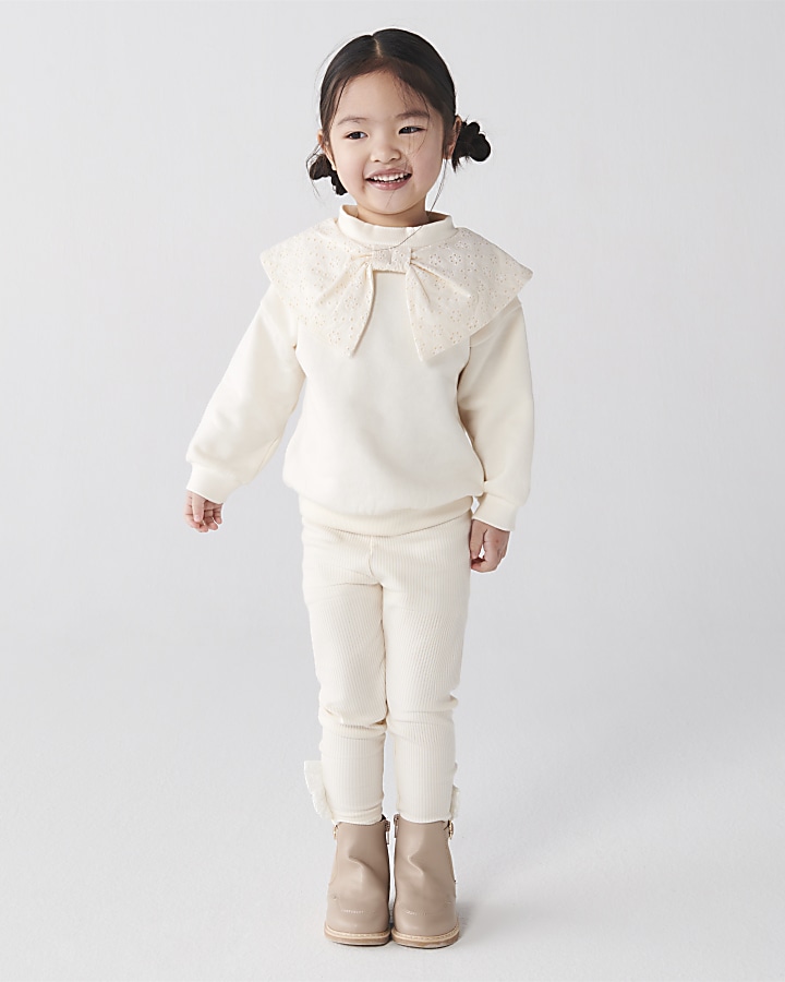 Mini girls cream bow sweatshirt set