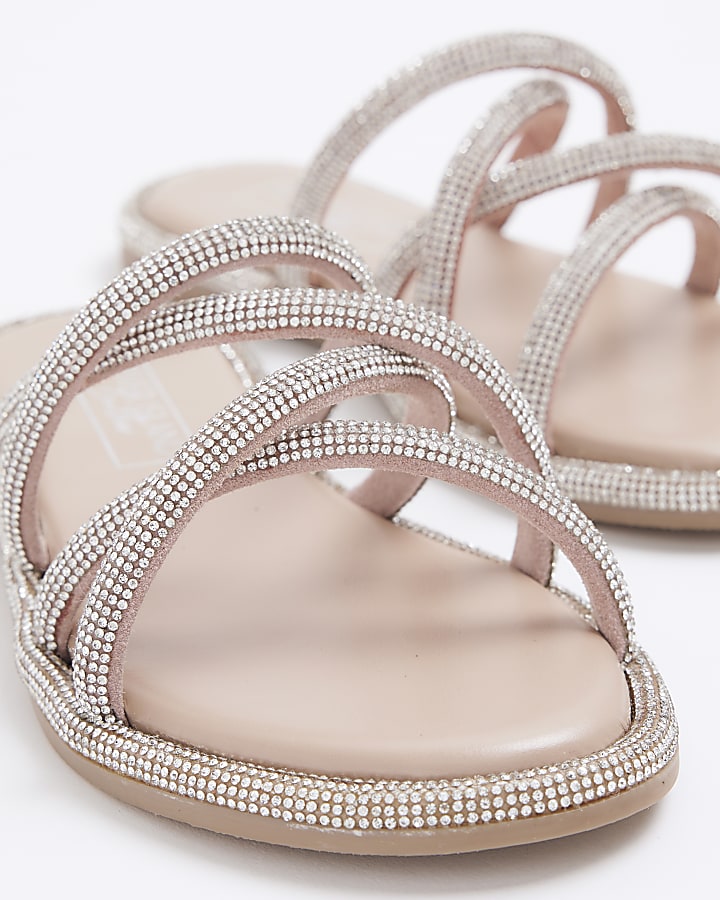 Girls Silver Diamante Cross Over Sandals