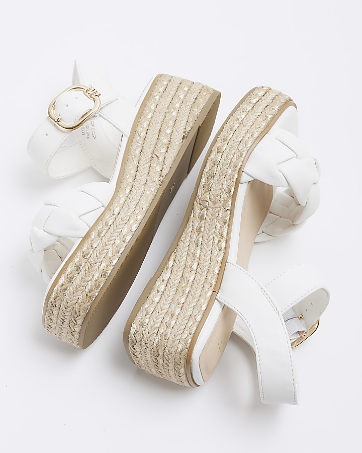 Girls white plait strap wedge sandals