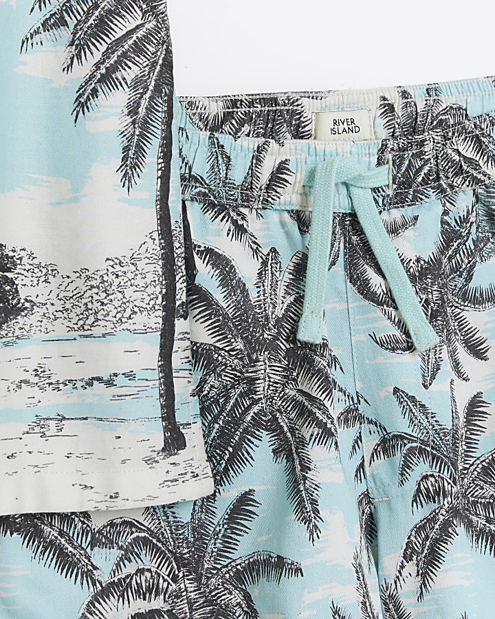 Boys ecru palm tree shirt and shorts set