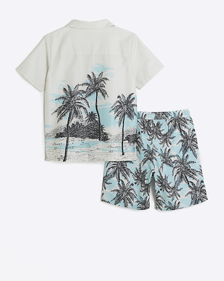 Boys ecru palm tree shirt and shorts set