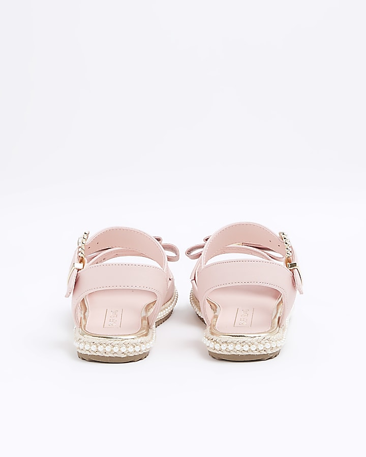 Girls pink pearl trim bow sandals