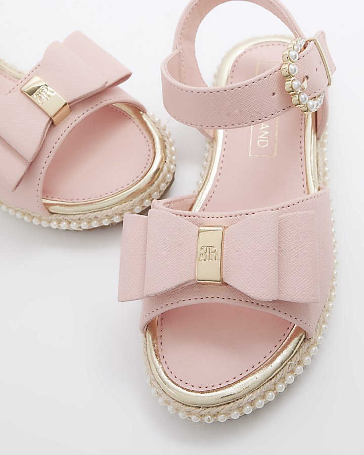 Girls pink pearl trim bow sandals
