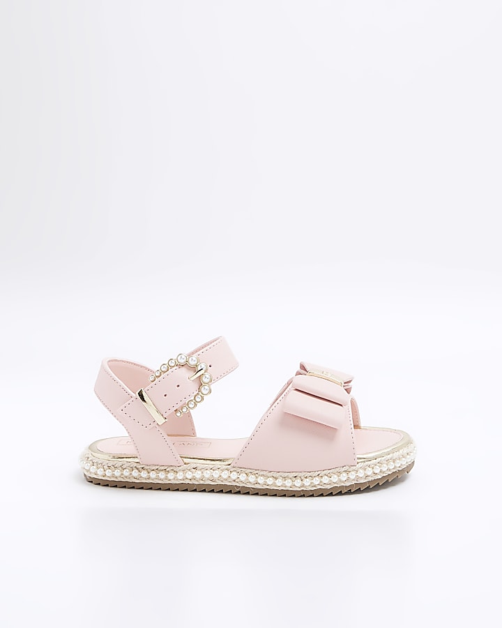 Girls pink pearl trim bow sandals