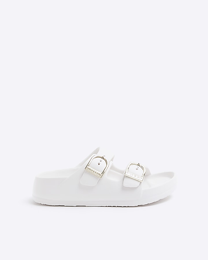 Girls white buckle sandals | River Island