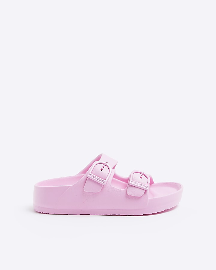 Girls pink buckle sandals River Island