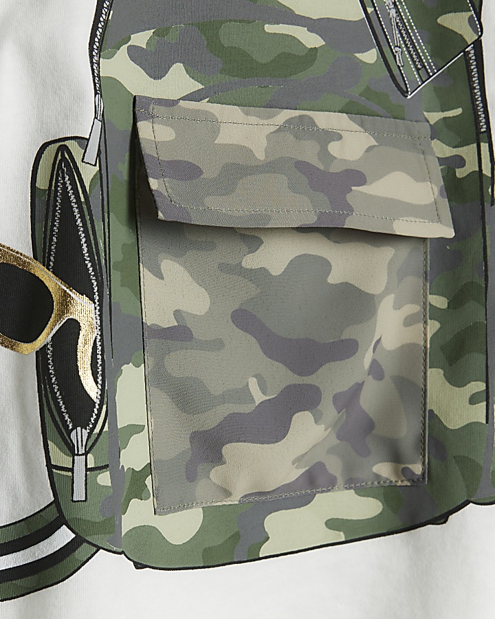 Mini Boys khaki backpack t-shirt set