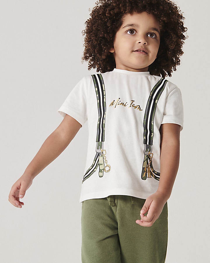 Mini Boys khaki backpack t-shirt set