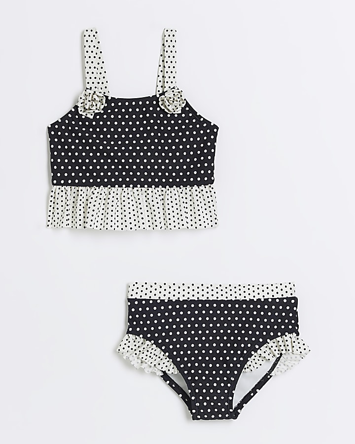 Mini girls black polka dot bikini set