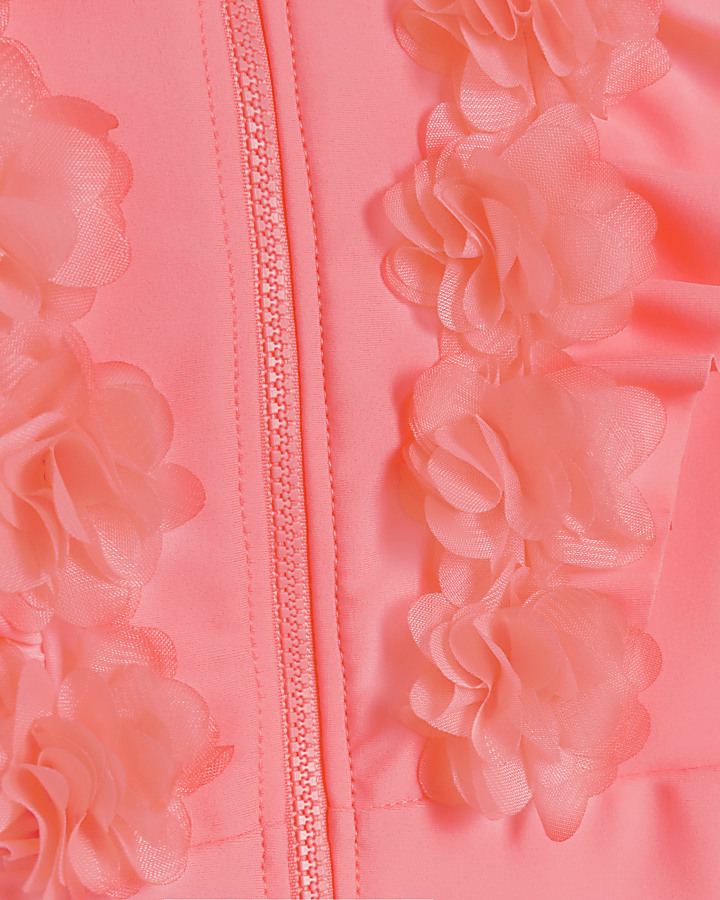 Girls pink floral long sleeve rashsuit swim