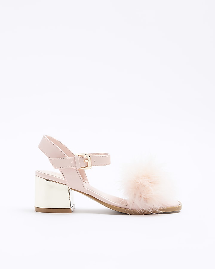 Pink fluffy block store heels