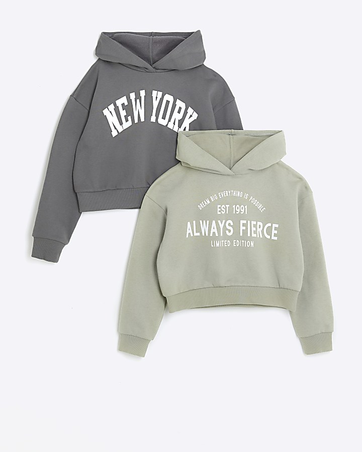 Girls grey crop New York hoodie 2 pack