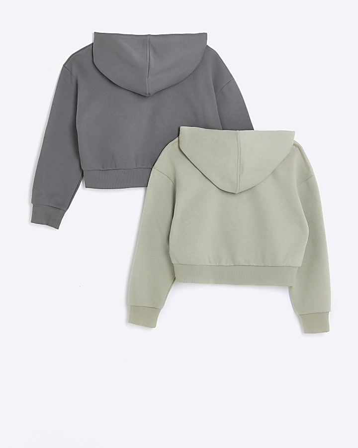 Girls grey crop New York hoodie 2 pack