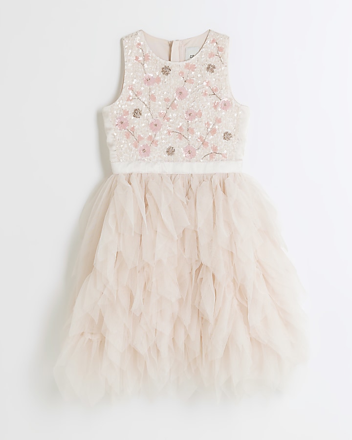 Girls pink embellished flower girl dress