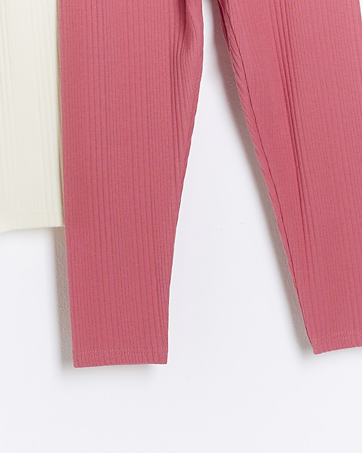 Mini girls pink rib leggings 2 pack