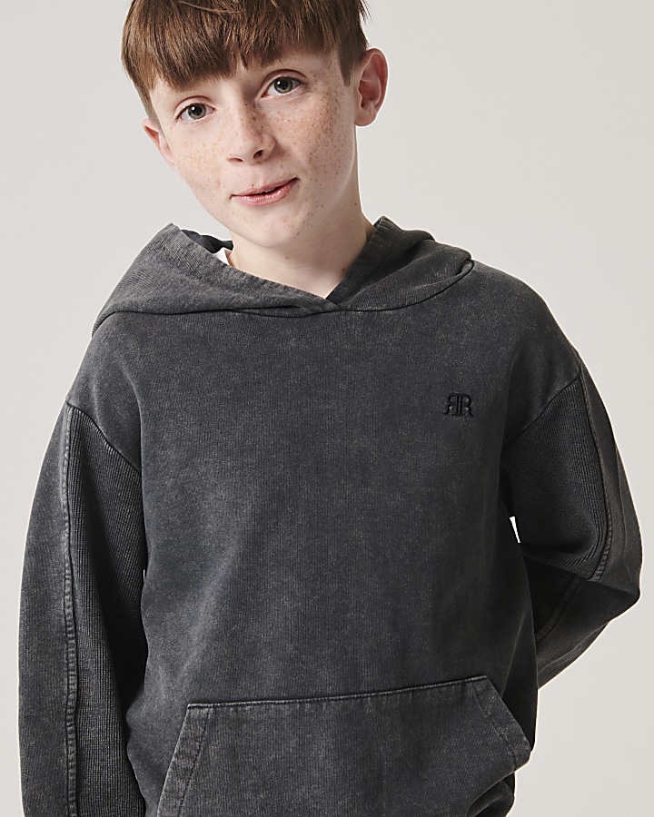 Boys grey washed hoodie and joggers set
