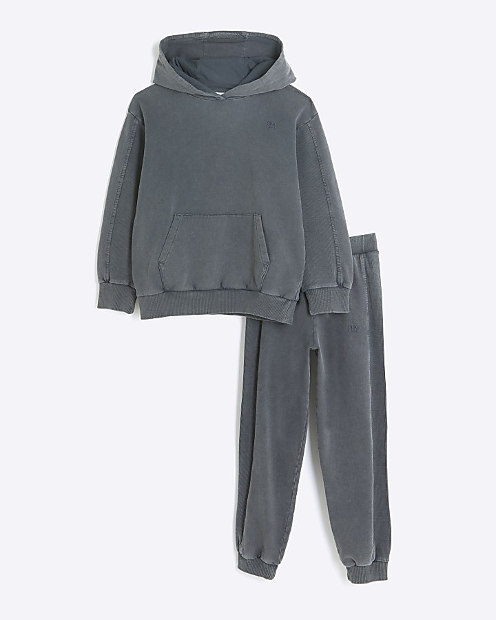 Boys grey washed hoodie and joggers set