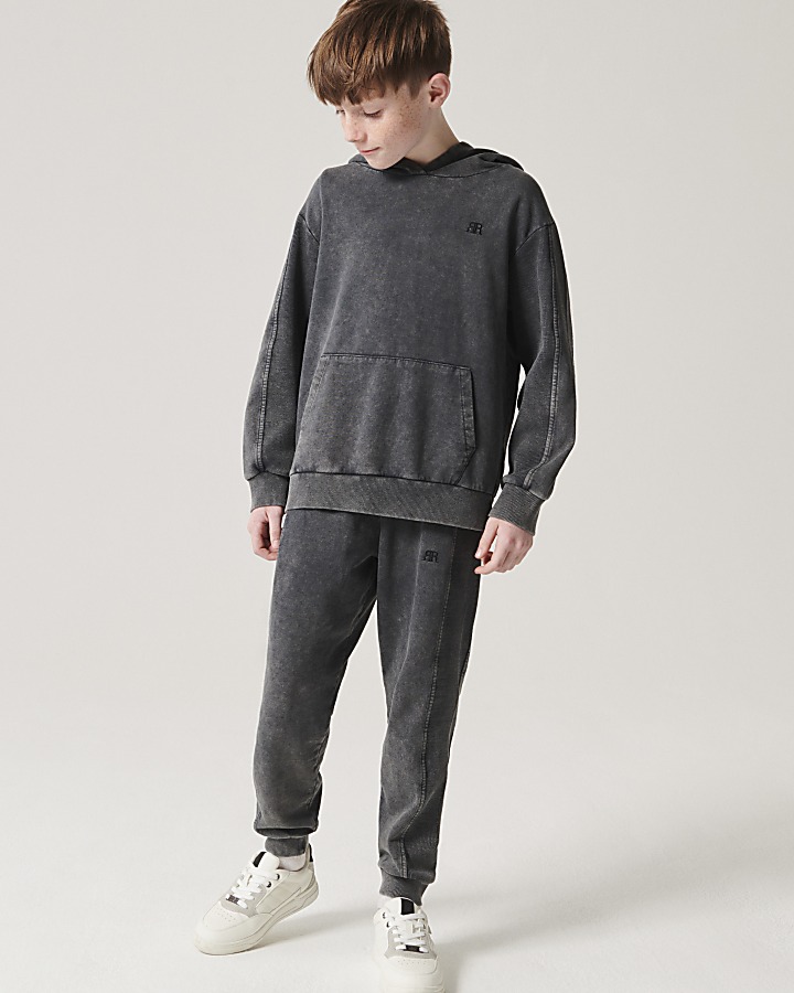 Boys grey washed hoodie and joggers set