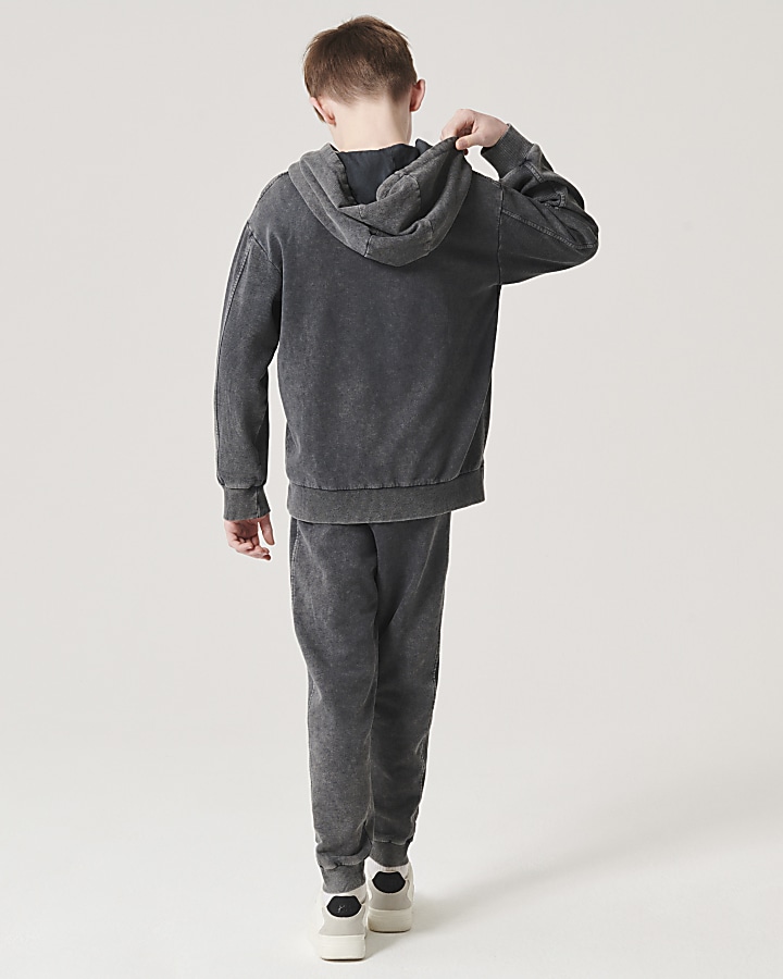 Boys grey washed hoodie and joggers set