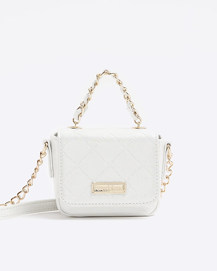 Girls white quilted mini cross body bag