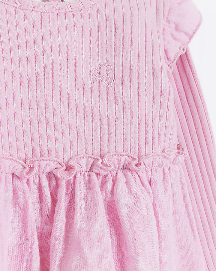 Baby girls pink rib long sleeve dress