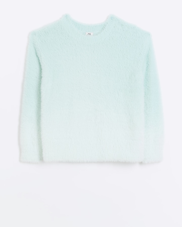 Girls Green Ombre Fluffy Jumper