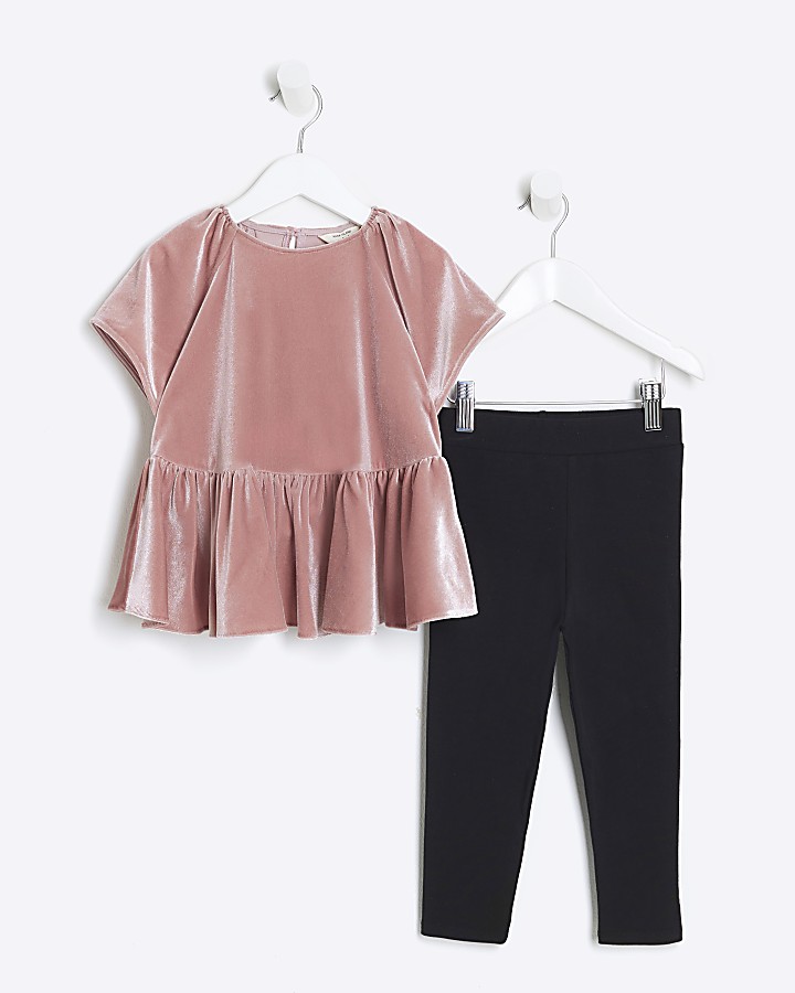 River Island Girls Rib Top And Flare Leggings Set - Pink