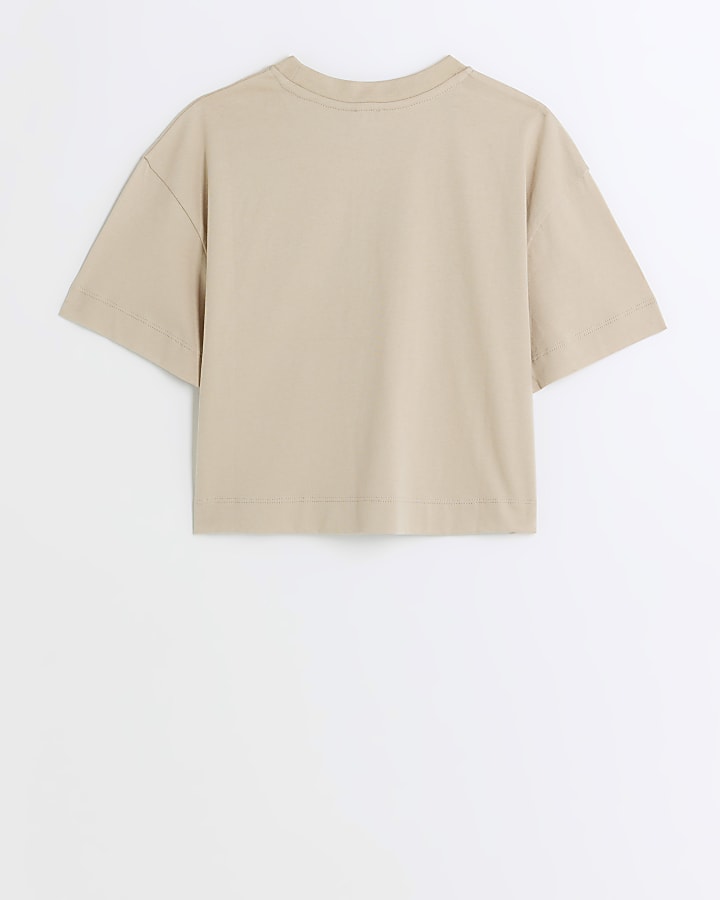 Girls beige graphic crop t-shirt