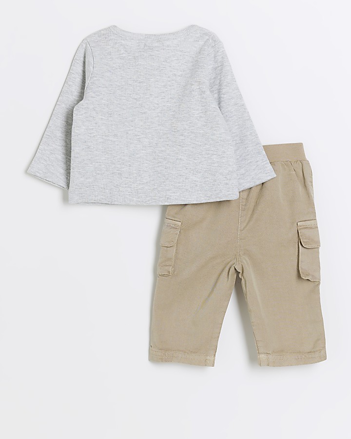 Baby boys grey rib top and cargo trousers set