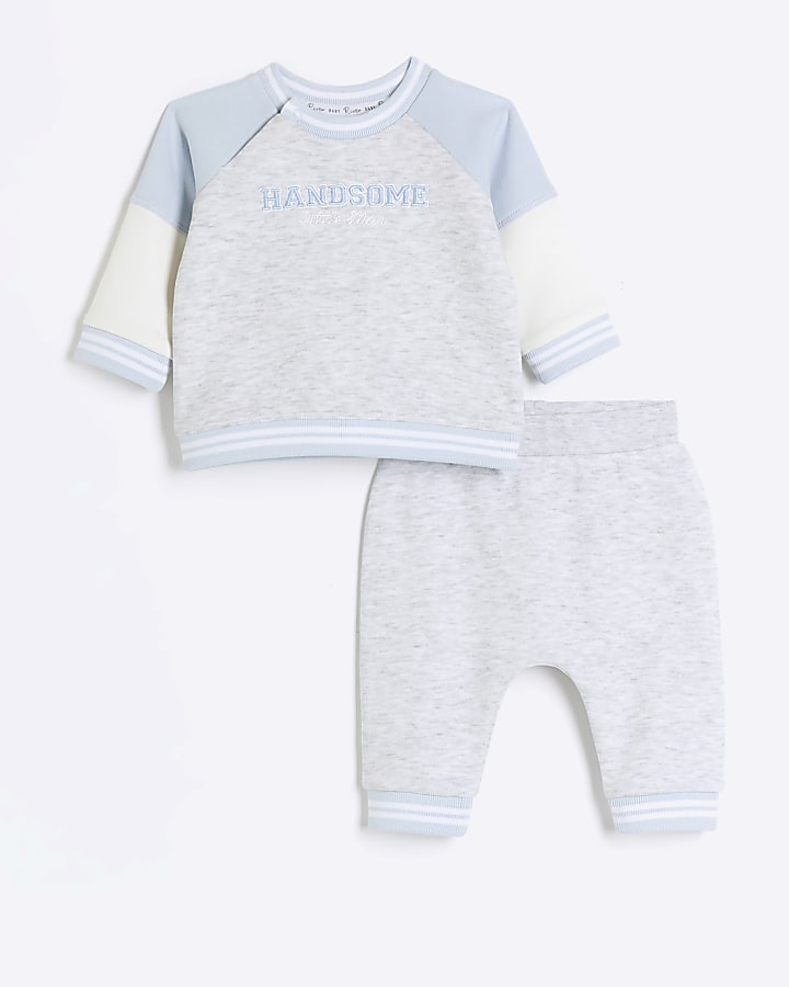 Baby boys grey embroidered sweatshirt set River Island