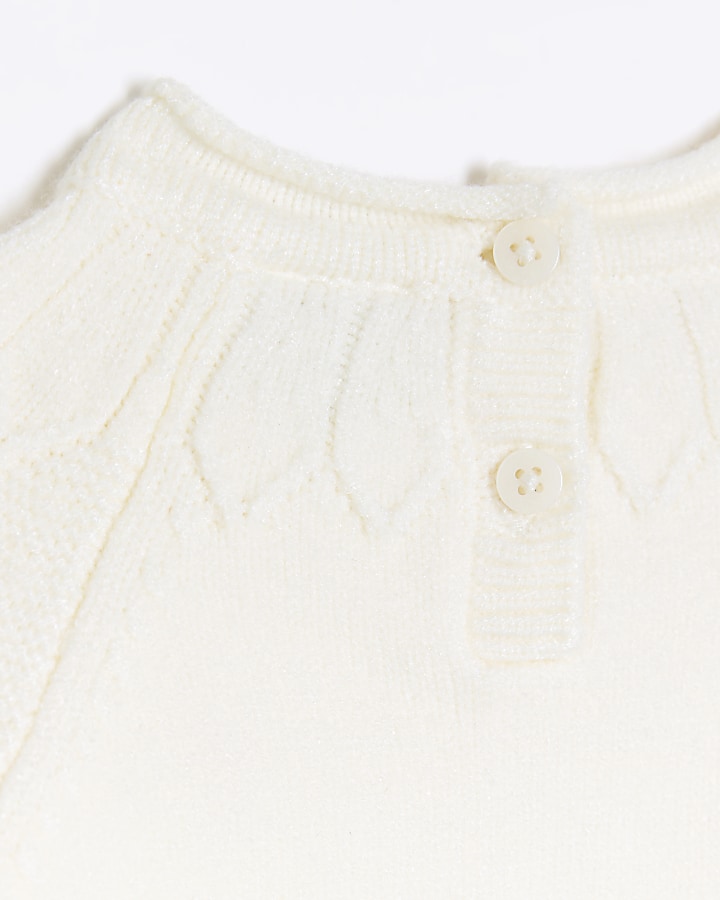 Baby girls ecru floral embroidered jumper set