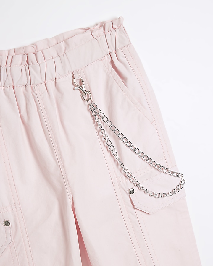Girls pink papertouch cargo trousers