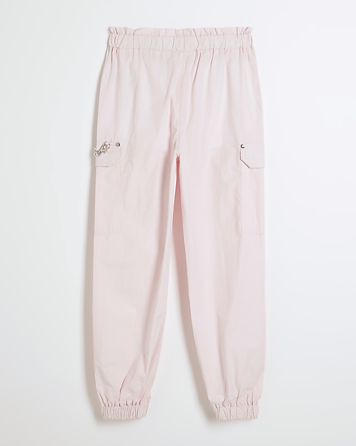 Girls pink papertouch cargo trousers