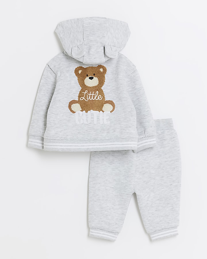 Baby grey bear hoodie and joggers set