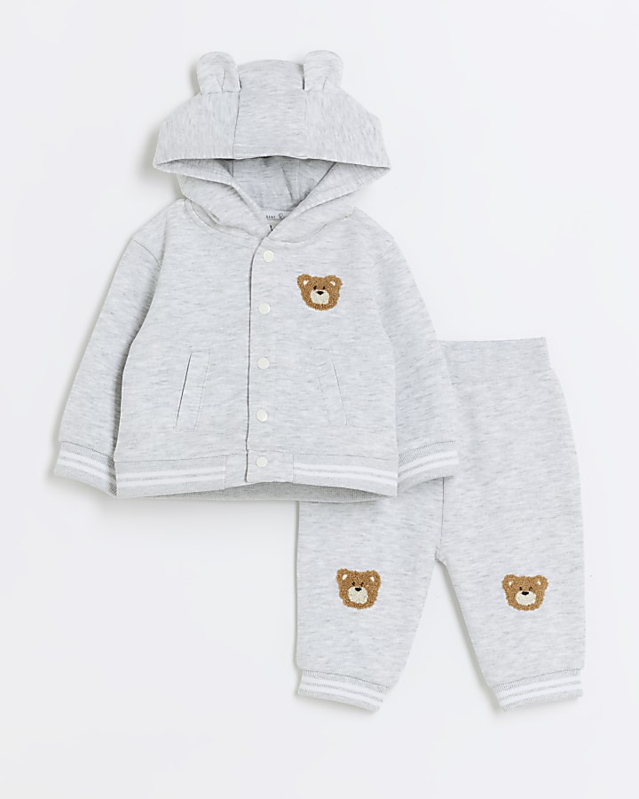 Baby grey bear hoodie and joggers set