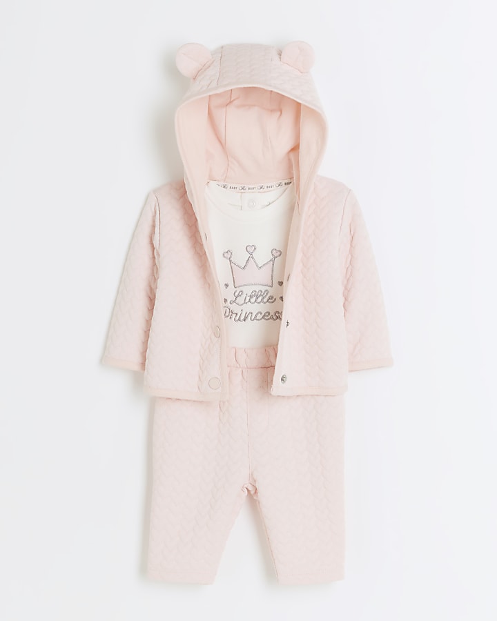 Baby girl pink heart quilted jacket set