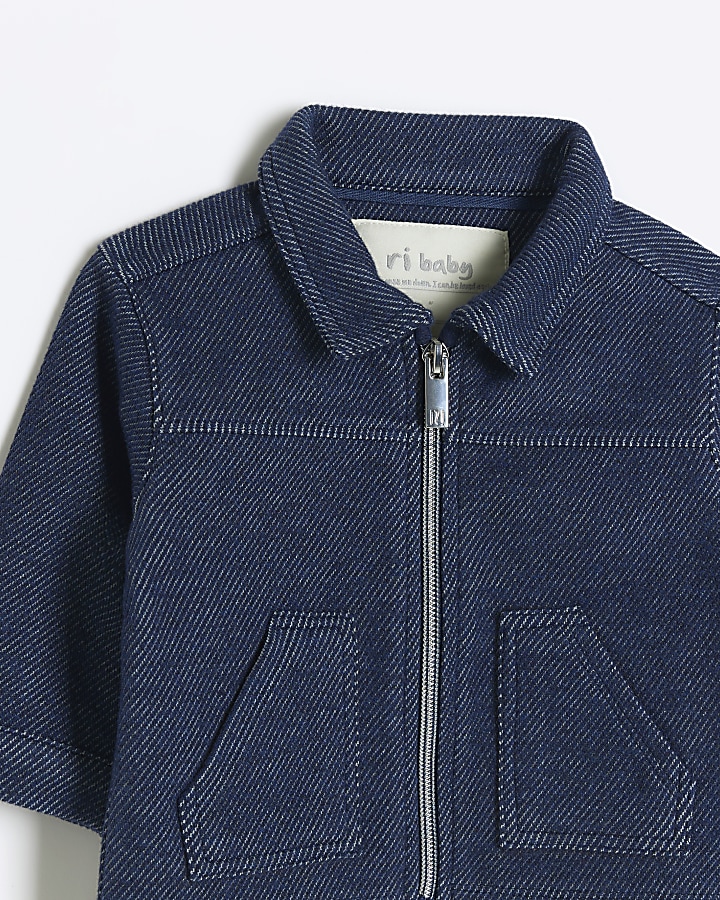 Baby boys navy zip up jacket and shorts set River Island